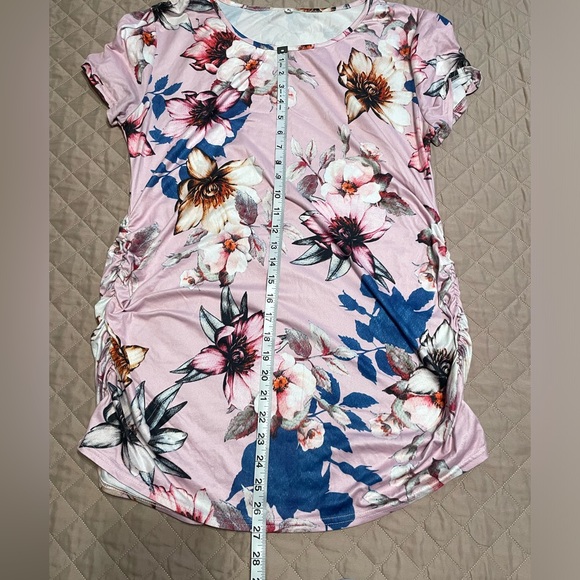 Glamix Women’s Maternity T-shirt Side Ruched Short Sleeve Basic Pregnancy Top - Picture 3 of 8